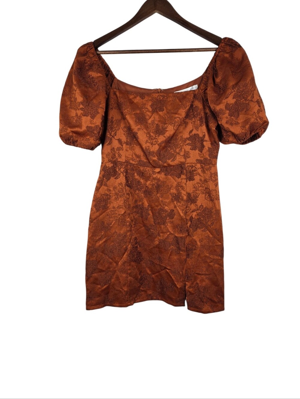 Altar'd State Romantic Cottagecore Mini Rust Dress Puff Sleeve Floral Size Large